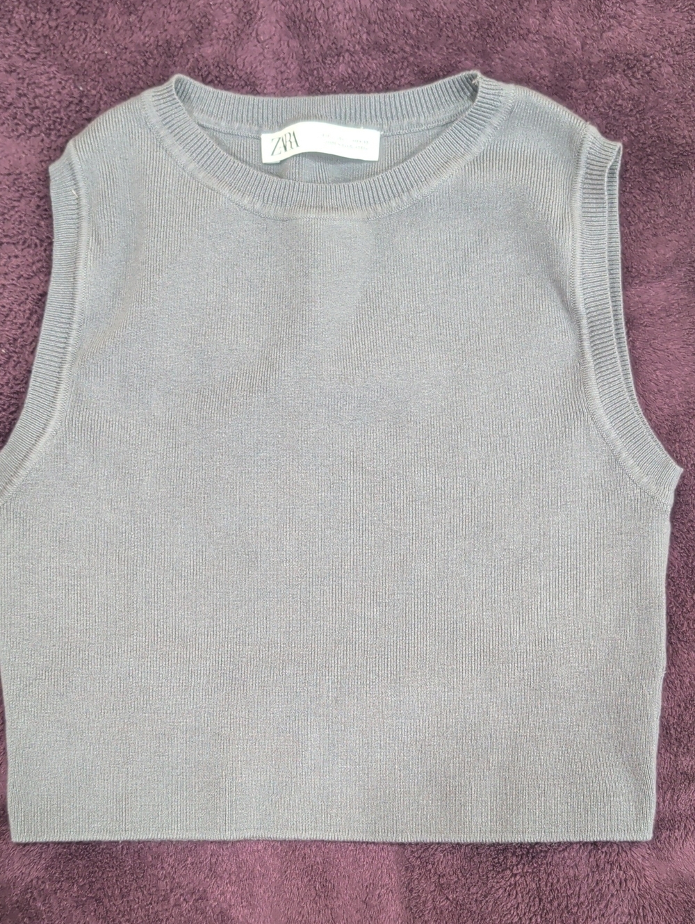 Zara Sleeveless Knit Crop Top - Gray Size L Round Neck - Picture 1 of 5
